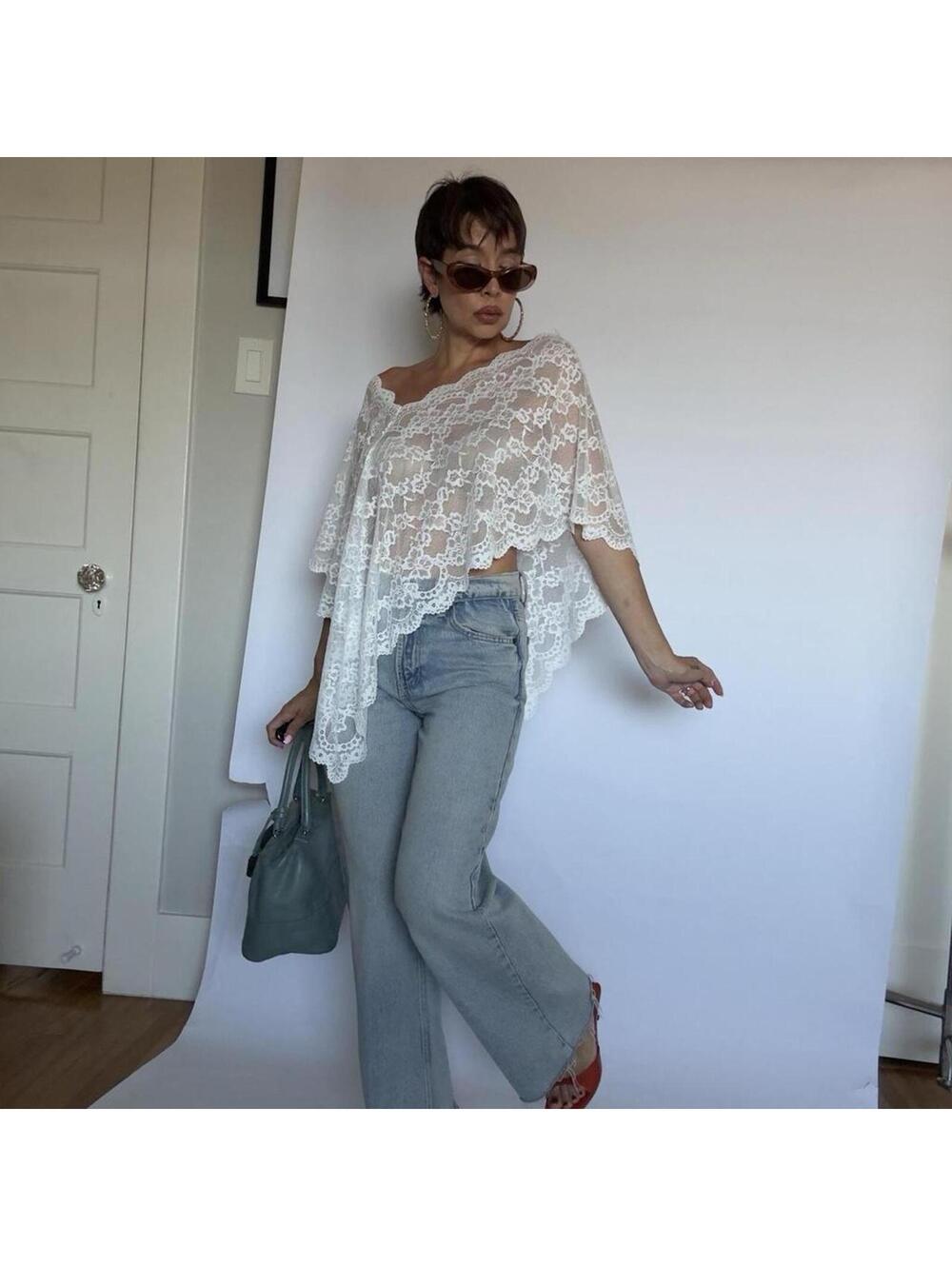 Vintage White lace shawl style top